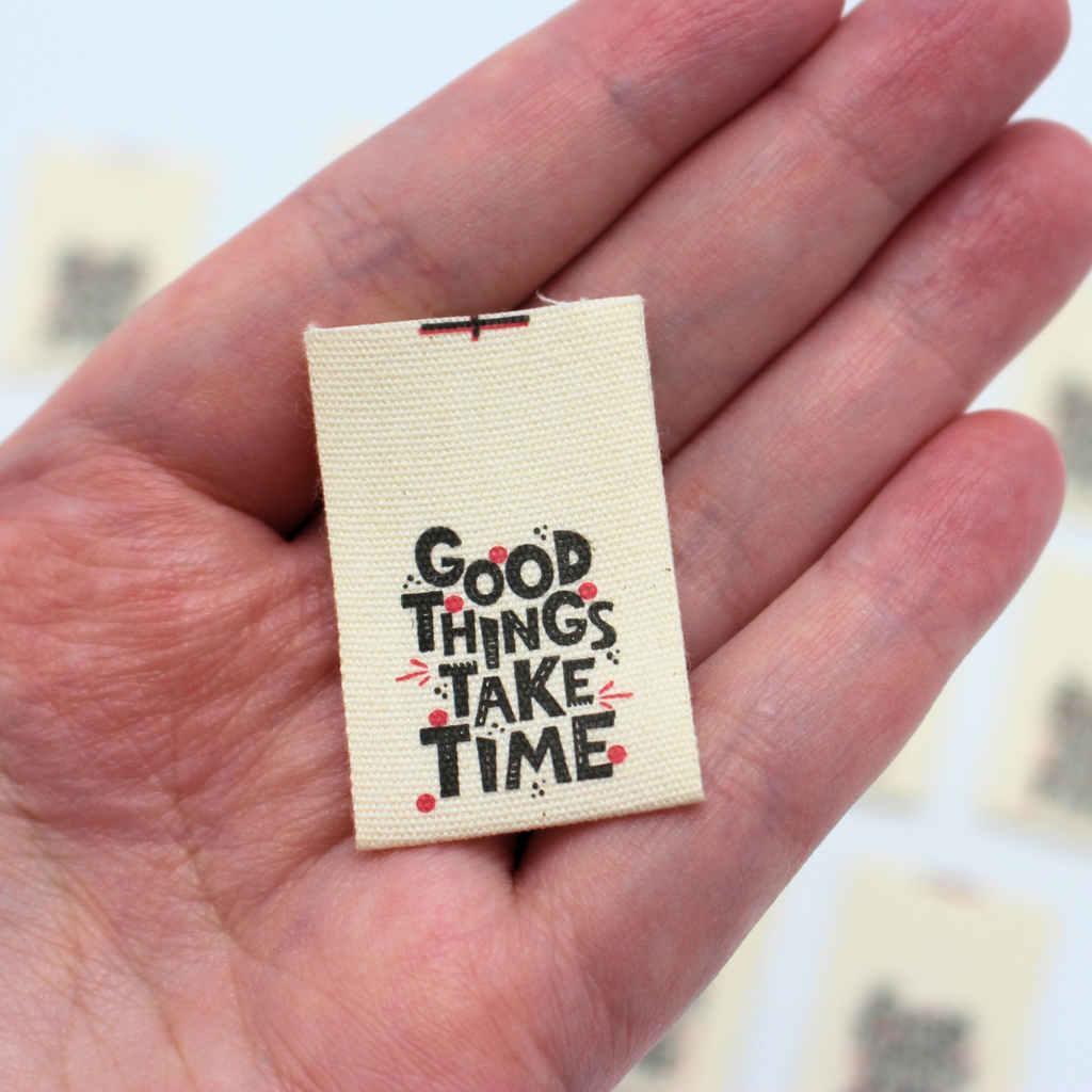 Good Things Take Time labels Cherry Fabrics
