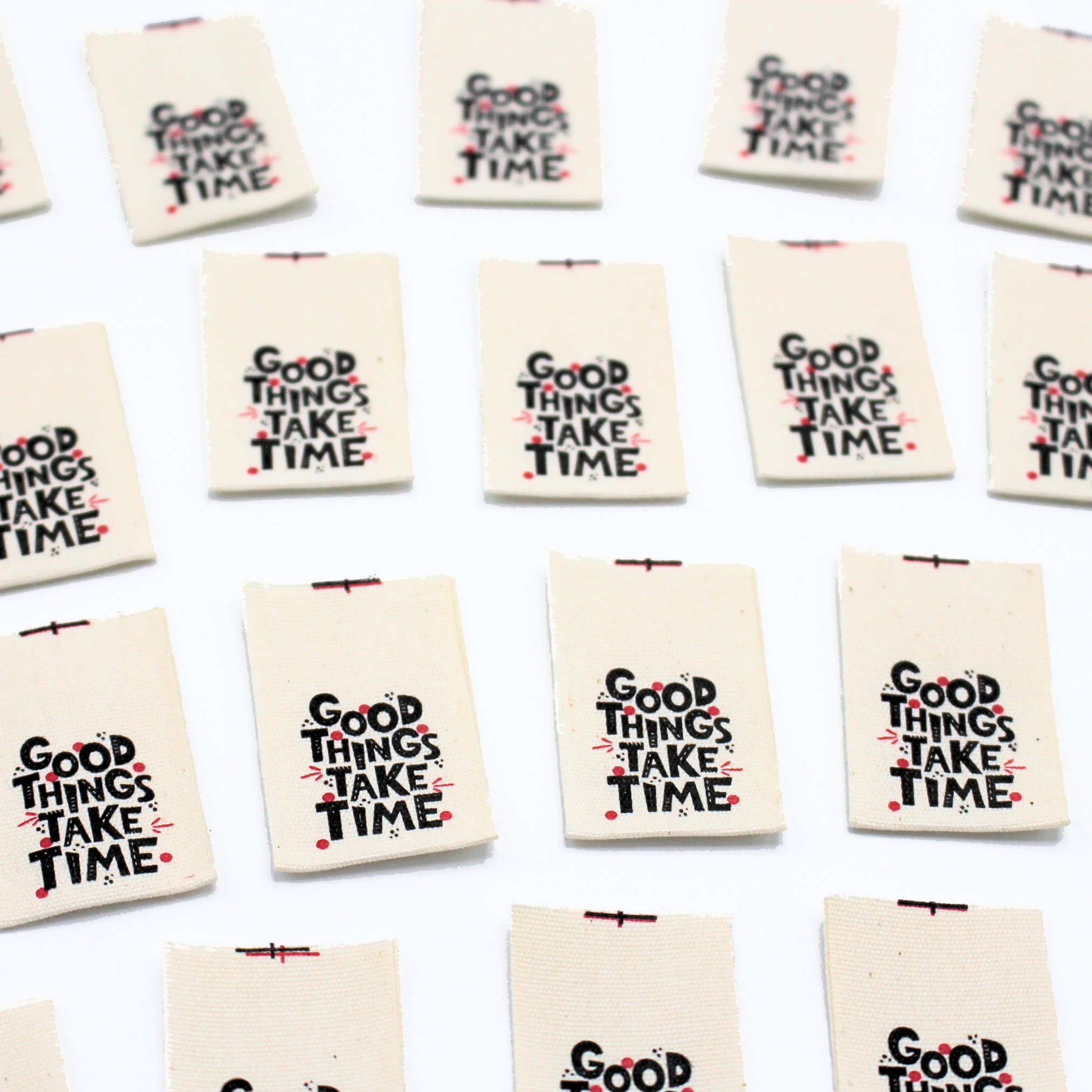 Good Things Take Time labels Cherry Fabrics