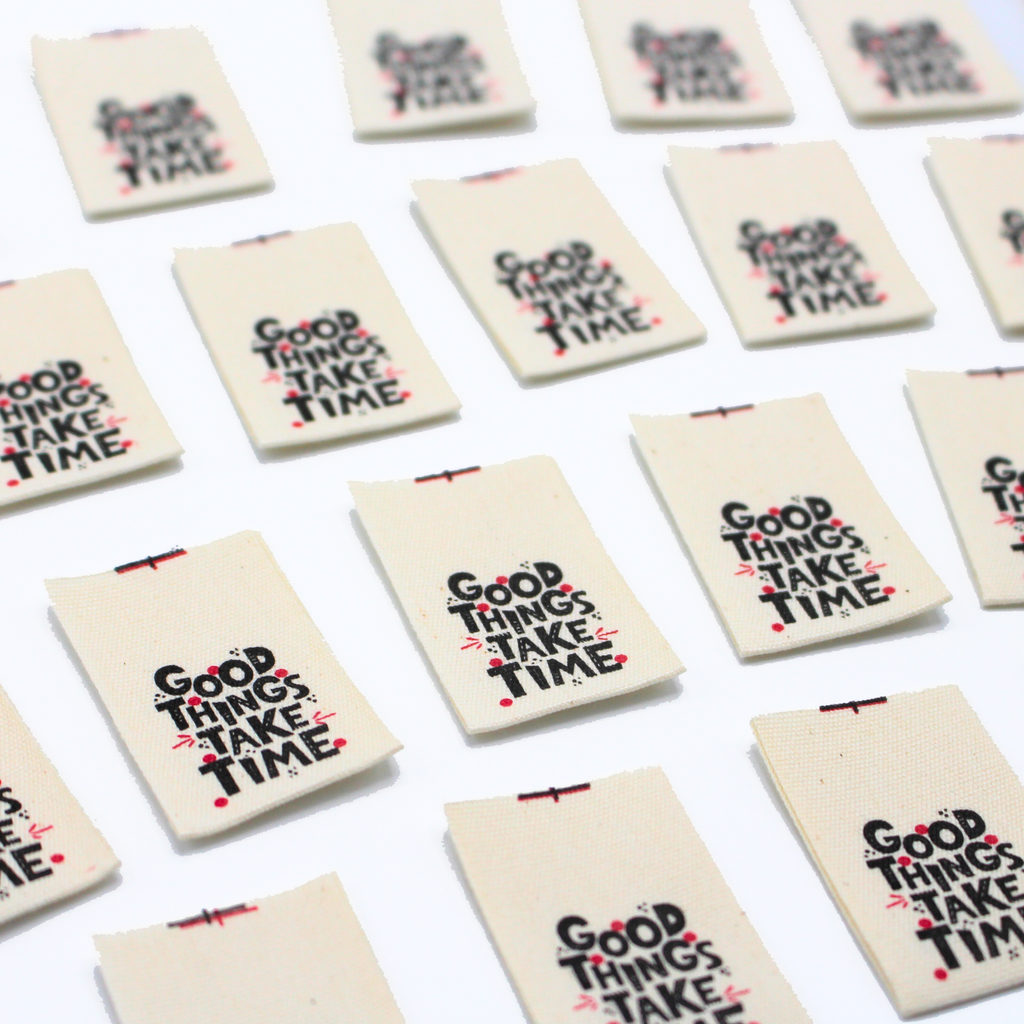 Good Things Take Time labels Cherry Fabrics
