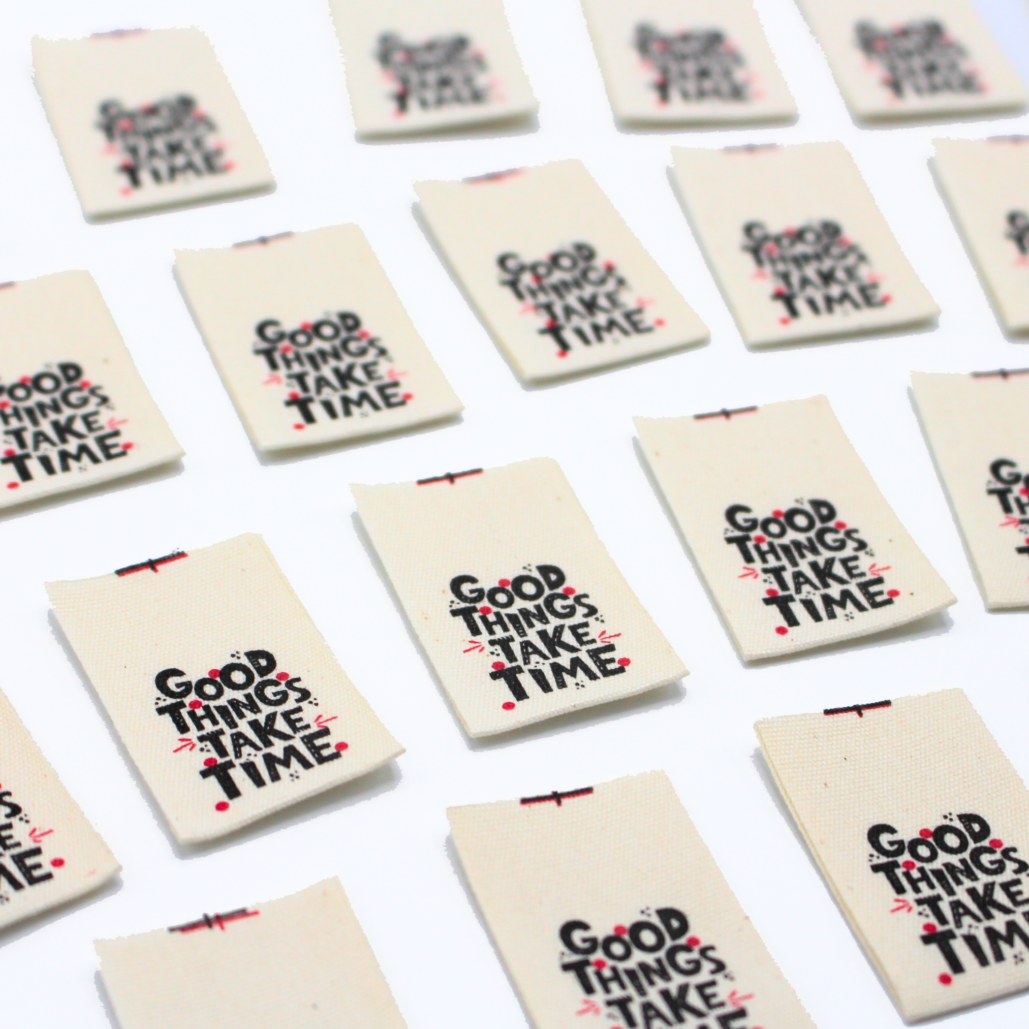 Good Things Take Time labels Cherry Fabrics