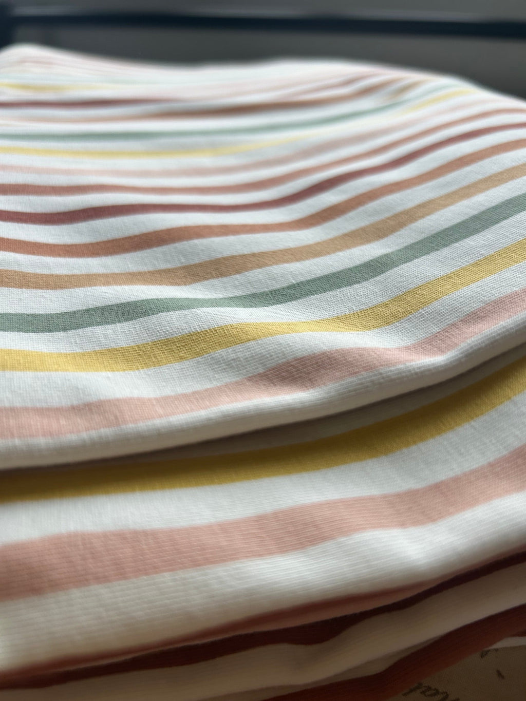Pink multi stripe cotton jersey Cherry Fabrics