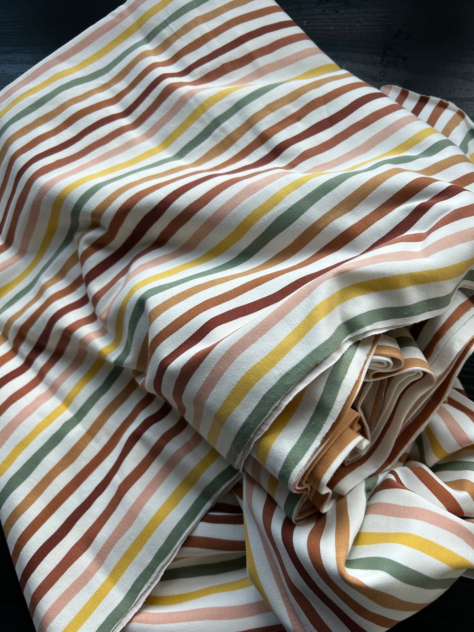 Pink multi stripe cotton jersey Cherry Fabrics