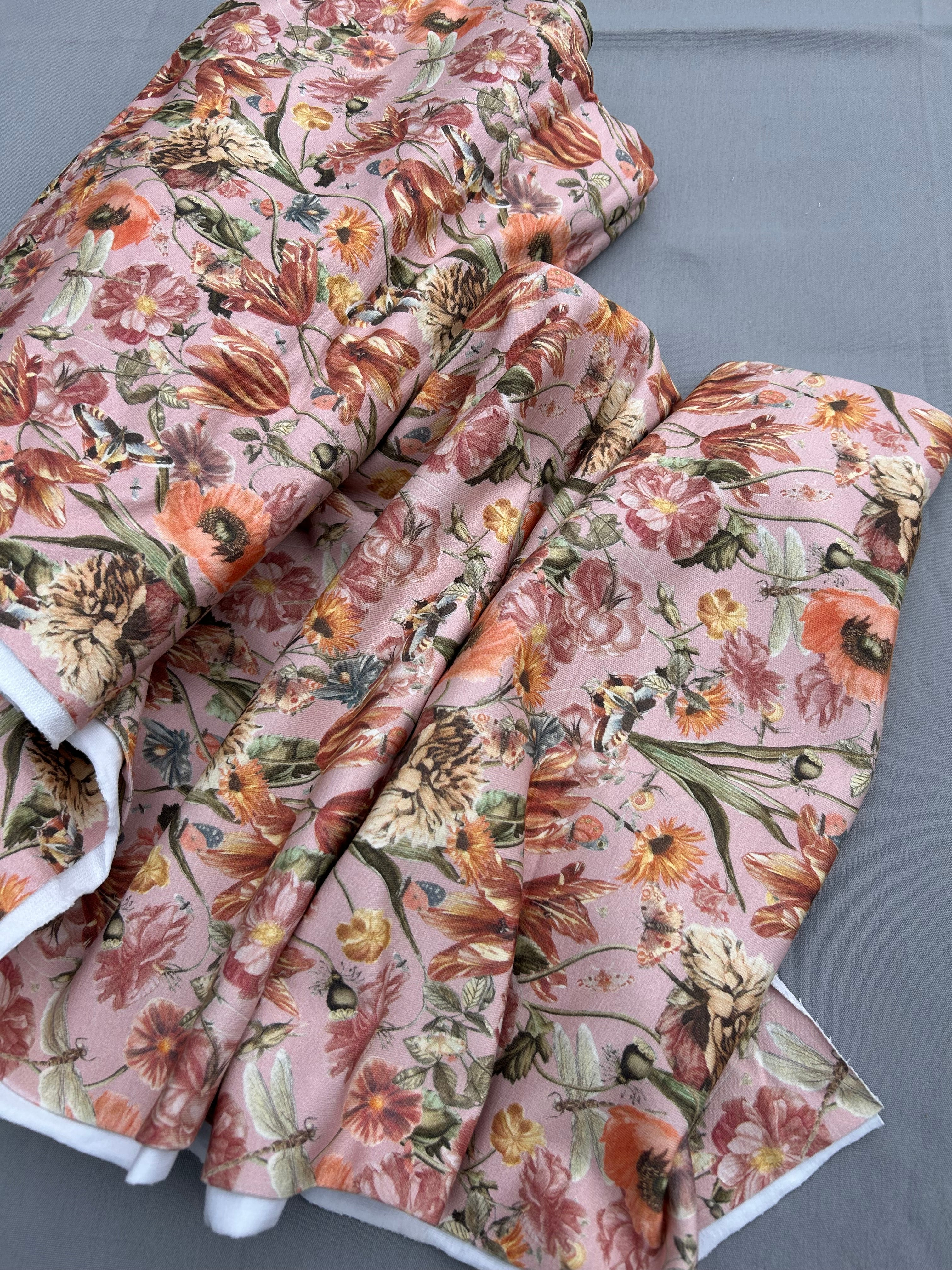 Muted floral organic french terry Cherry Fabrics