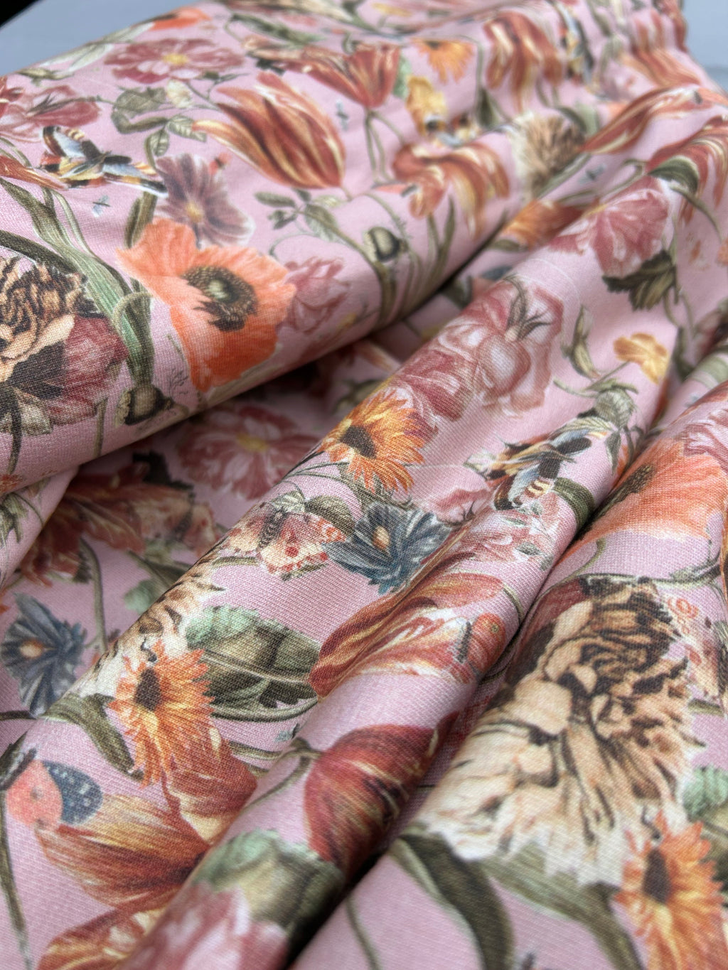 Muted floral organic french terry Cherry Fabrics