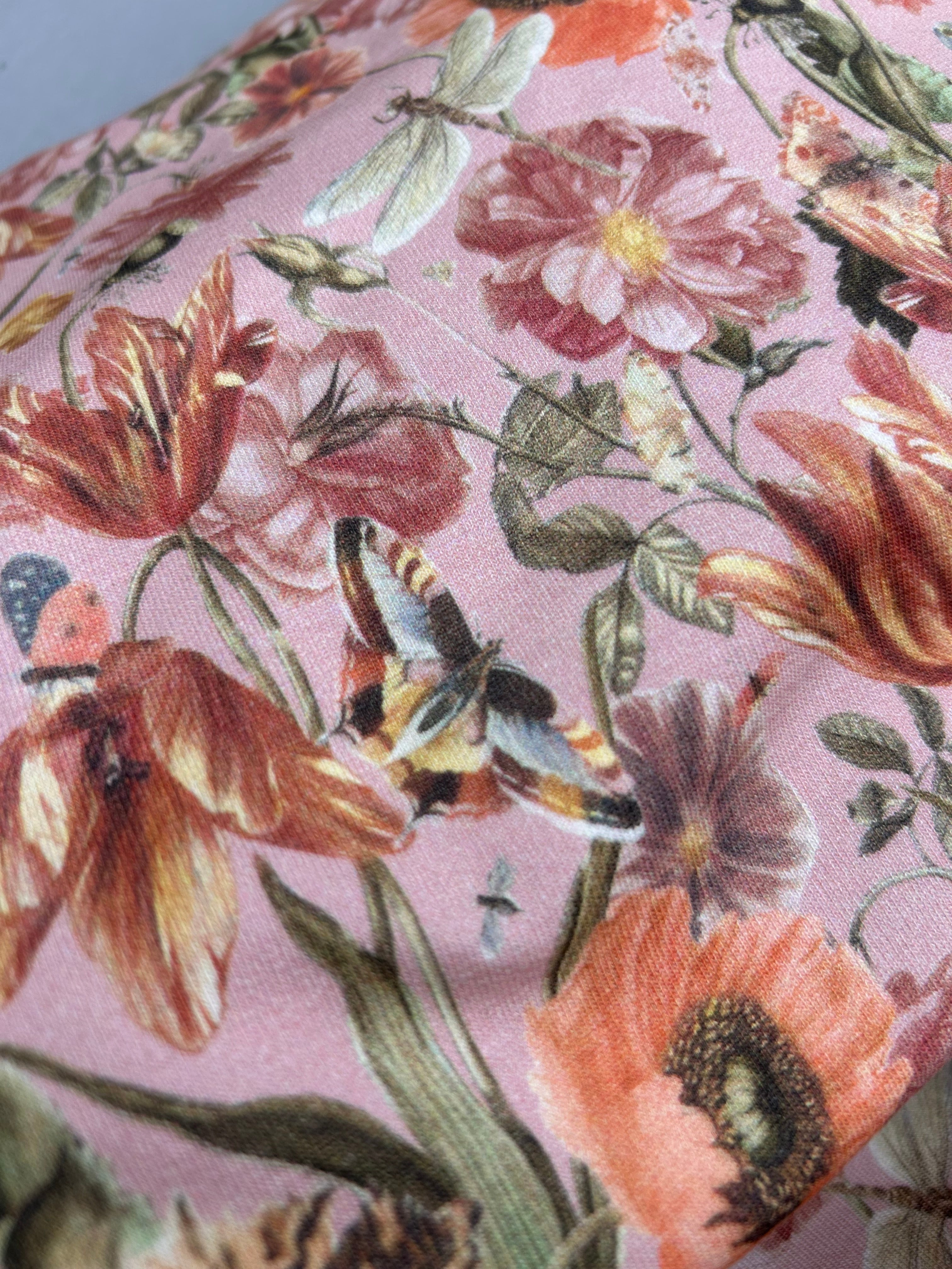 Muted floral organic french terry Cherry Fabrics