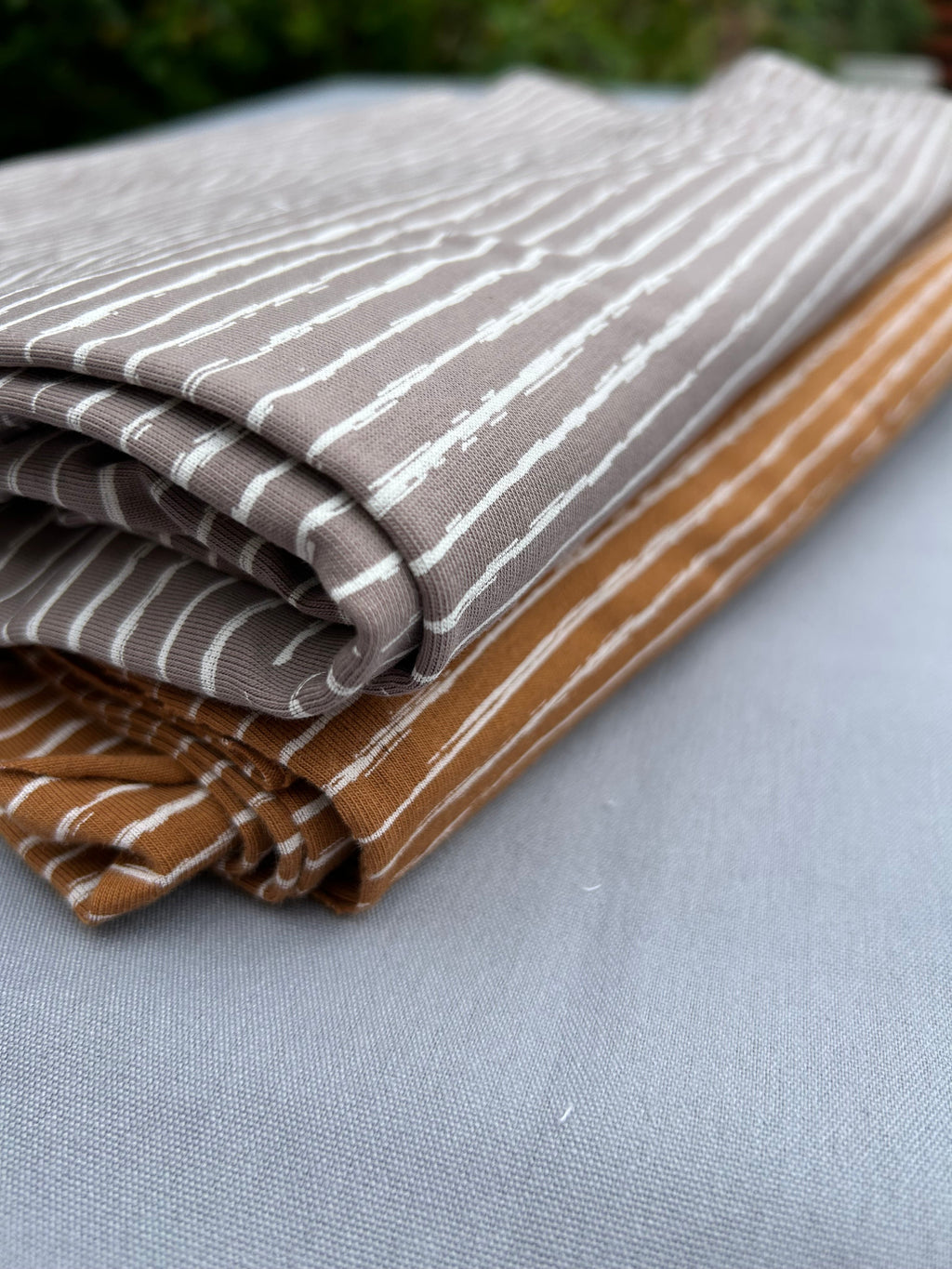 Taupe painted stripes cotton jersey Cherry Fabrics