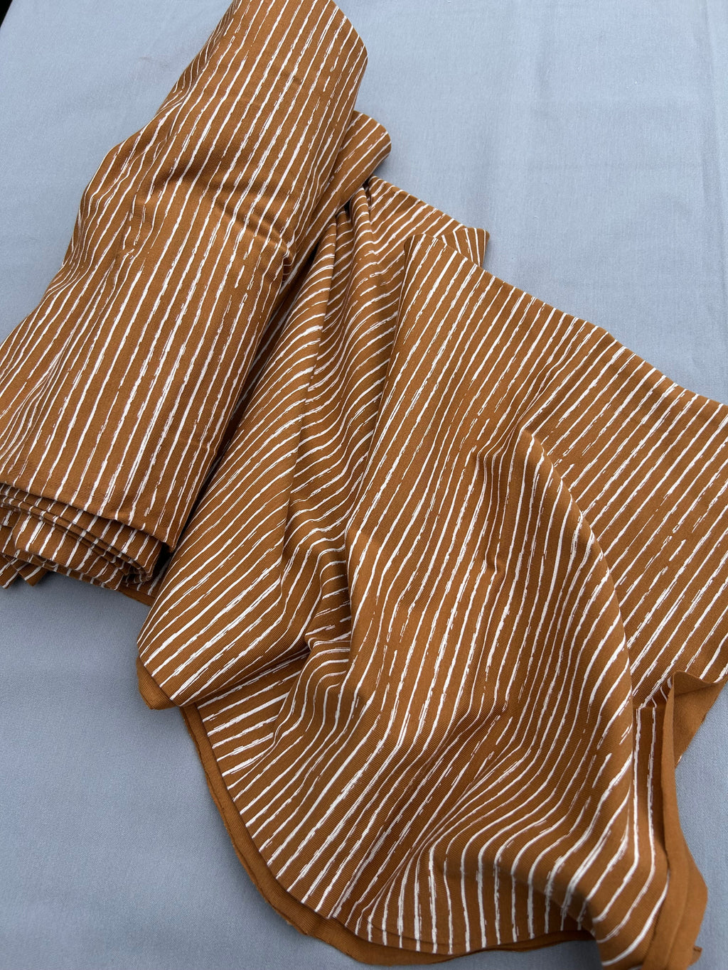 Caramel painted stripes cotton jersey Cherry Fabrics