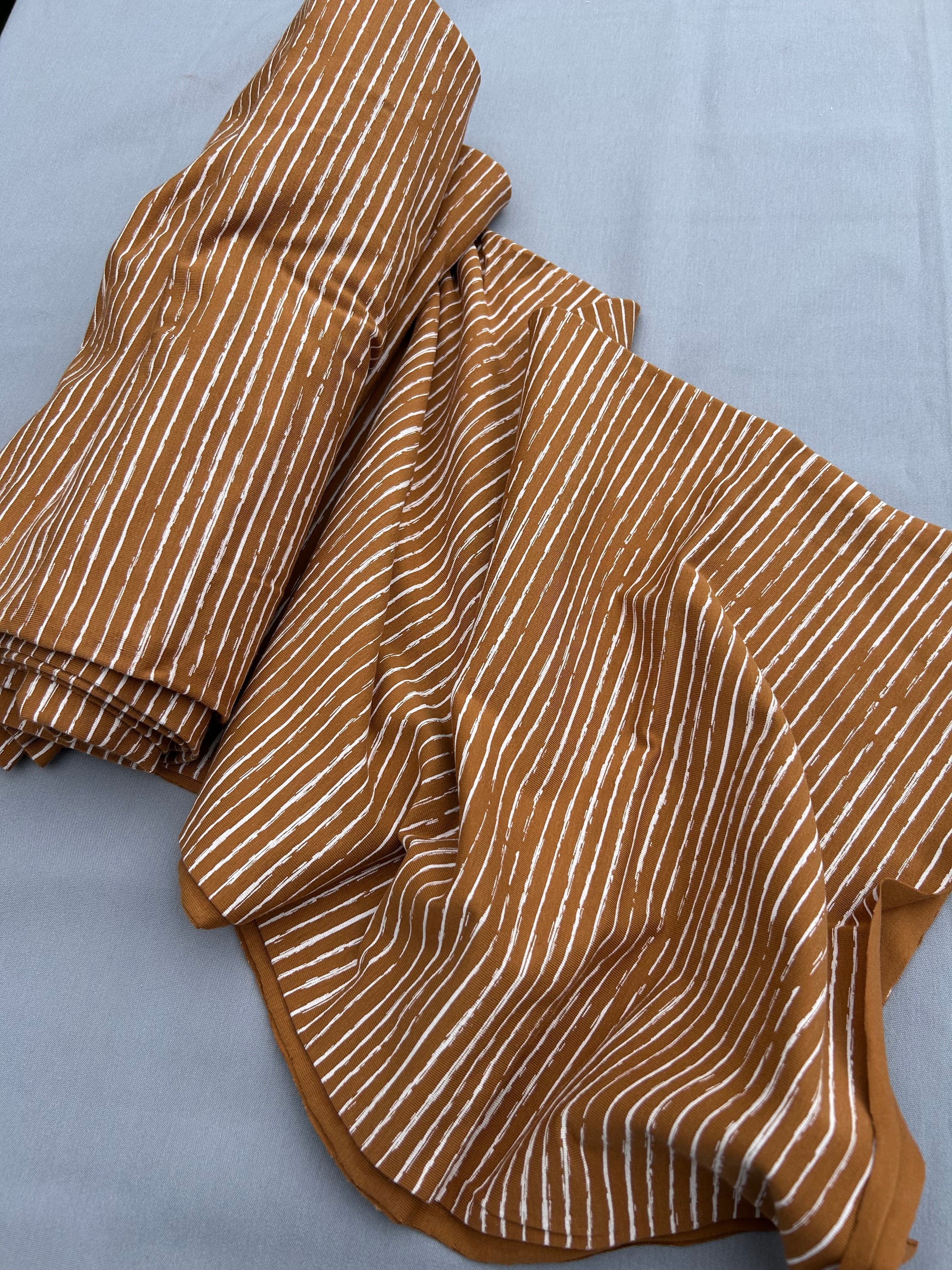 Caramel painted stripes cotton jersey Cherry Fabrics