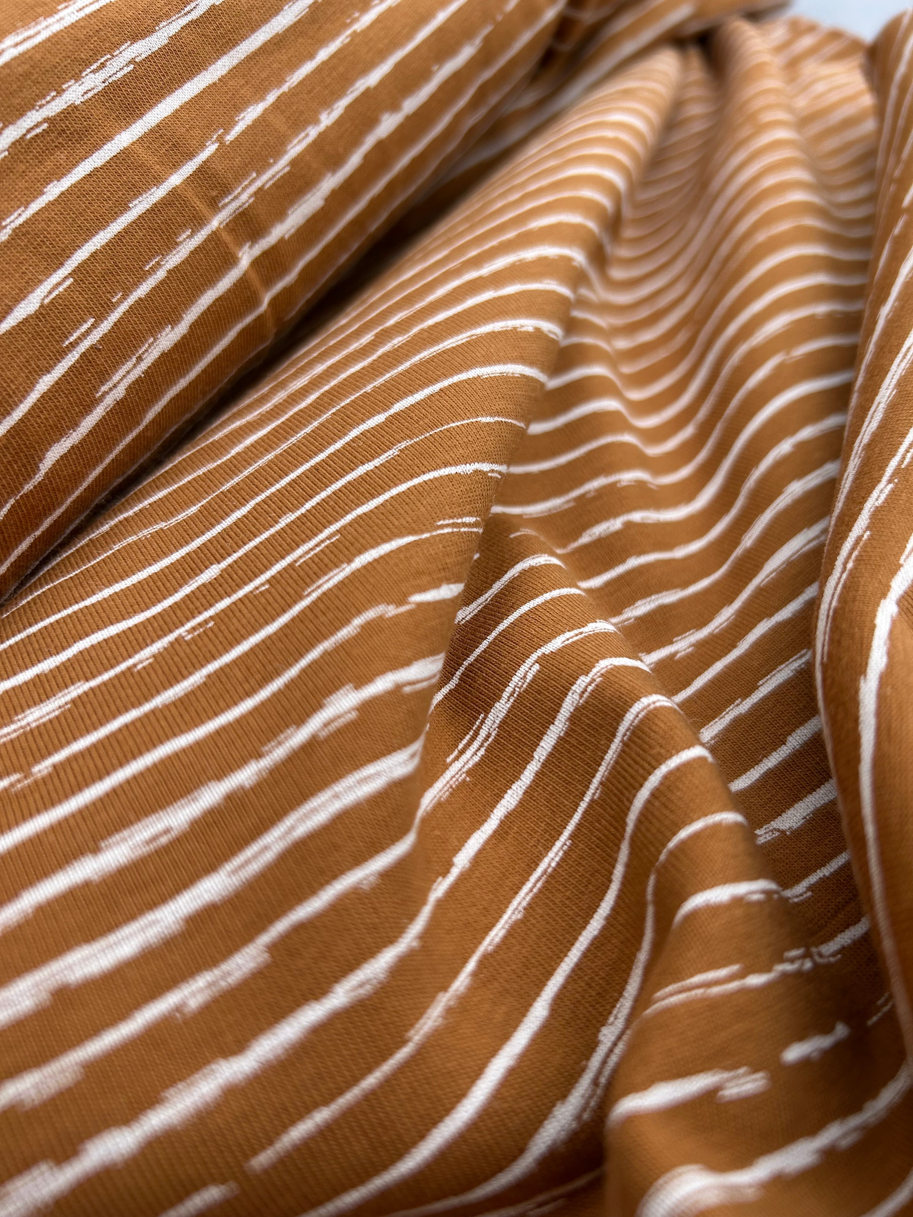Caramel painted stripes cotton jersey Cherry Fabrics