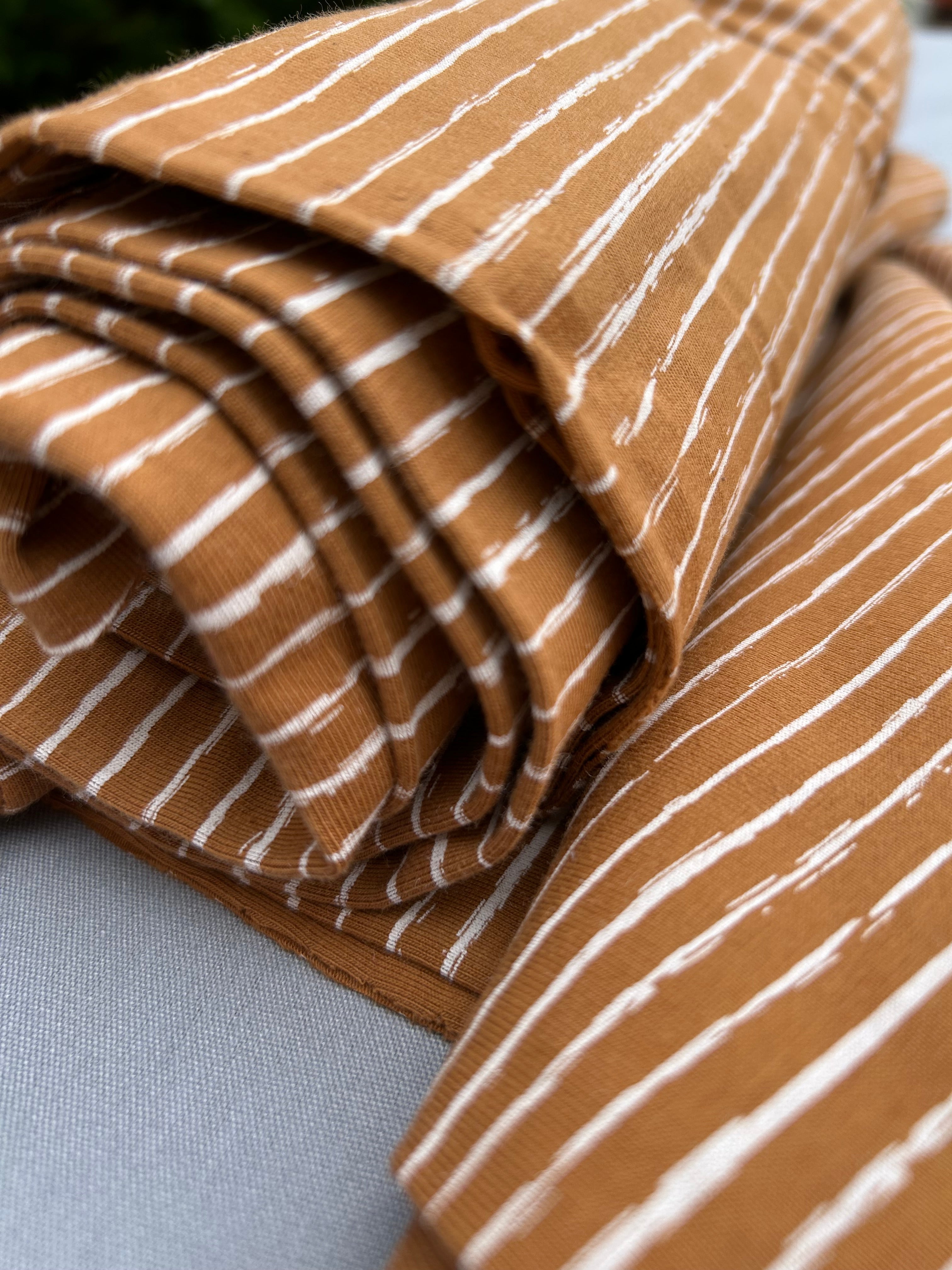 Caramel painted stripes cotton jersey Cherry Fabrics