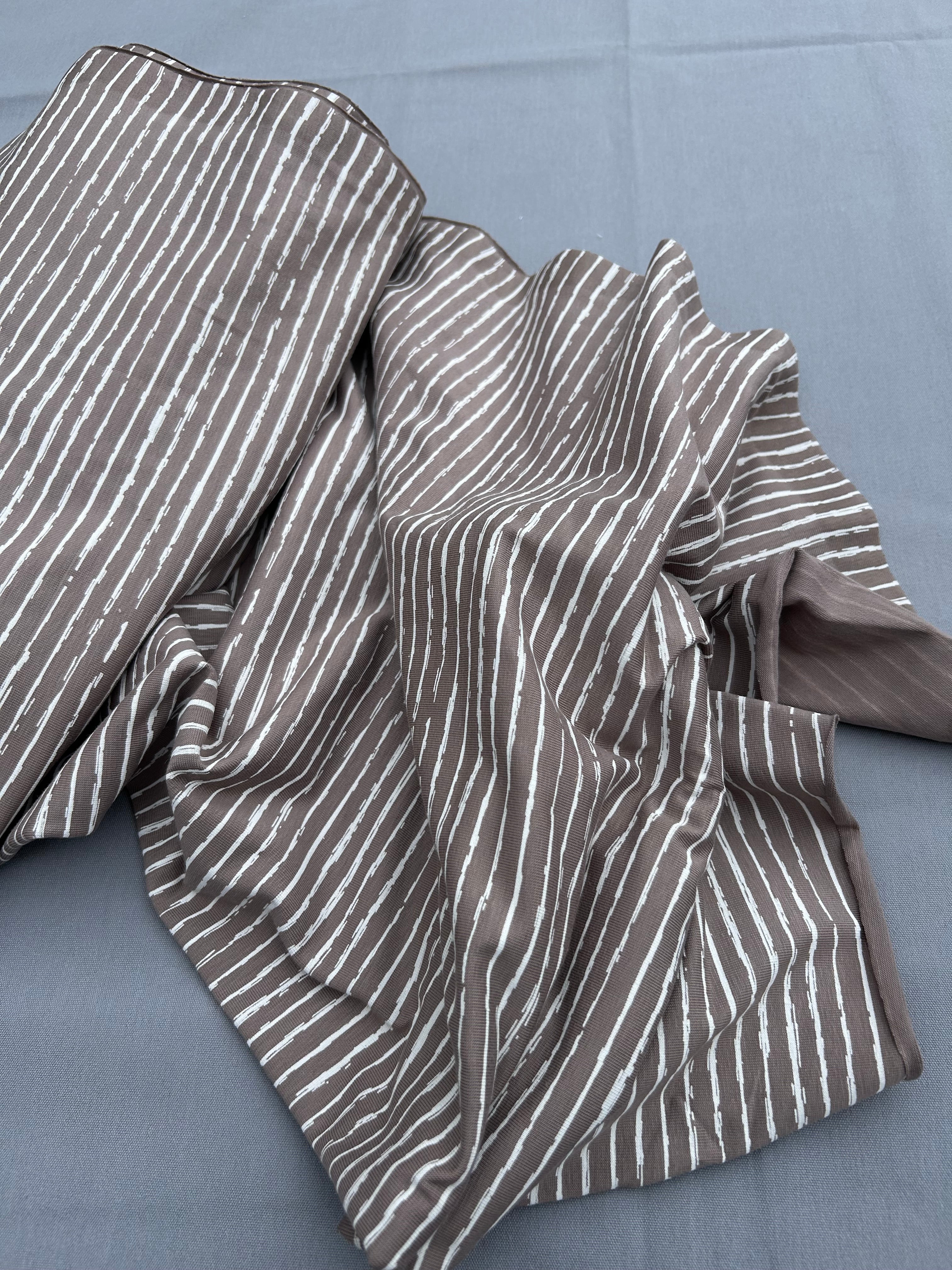 Taupe painted stripes cotton jersey Cherry Fabrics