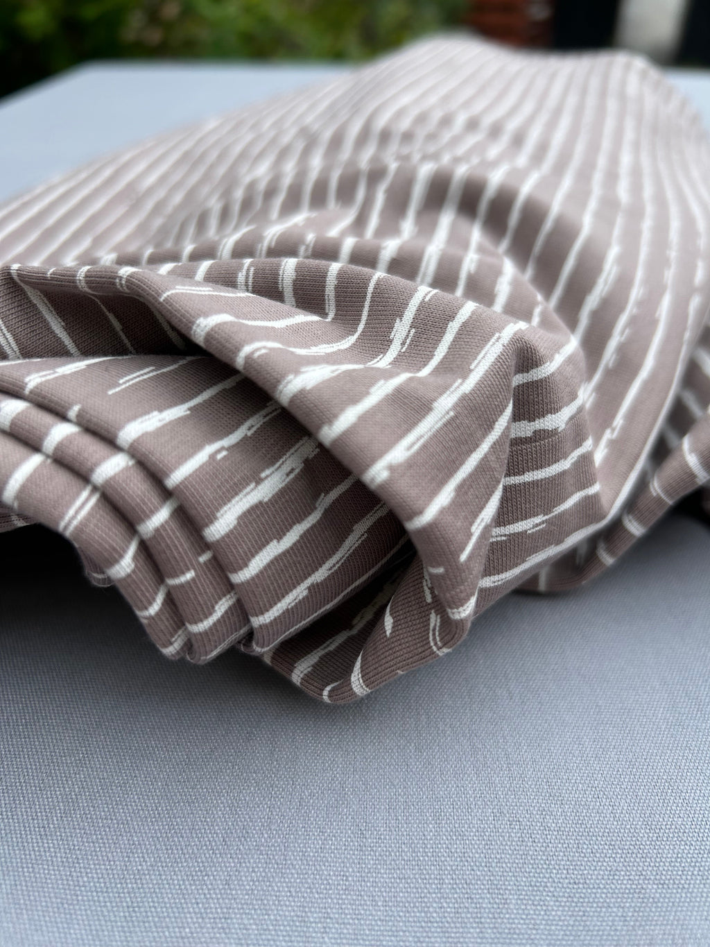 Taupe painted stripes cotton jersey Cherry Fabrics