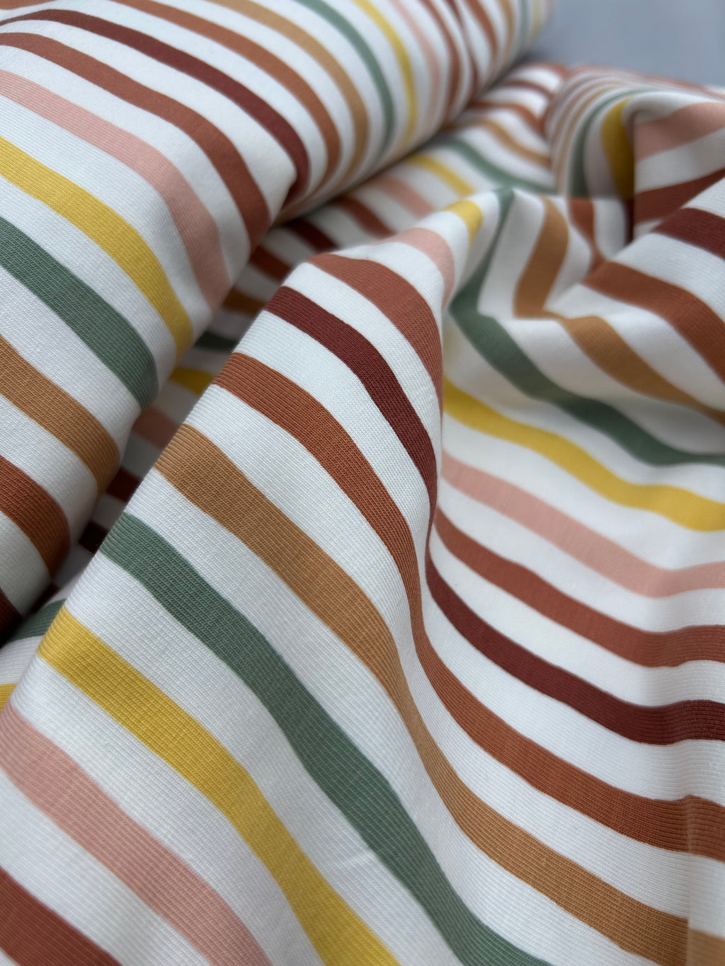 Pink multi stripe cotton jersey Cherry Fabrics