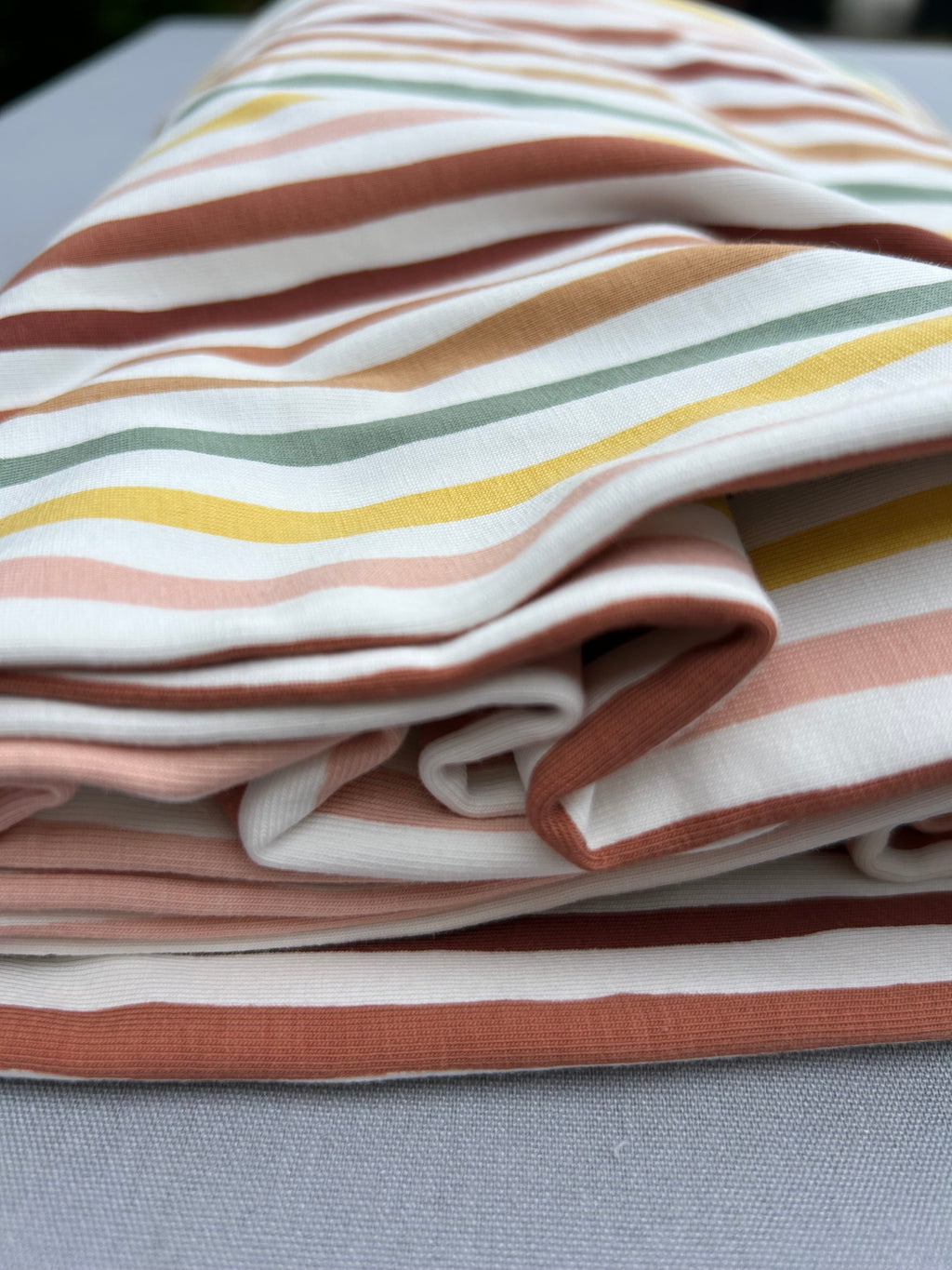 Pink multi stripe cotton jersey Cherry Fabrics