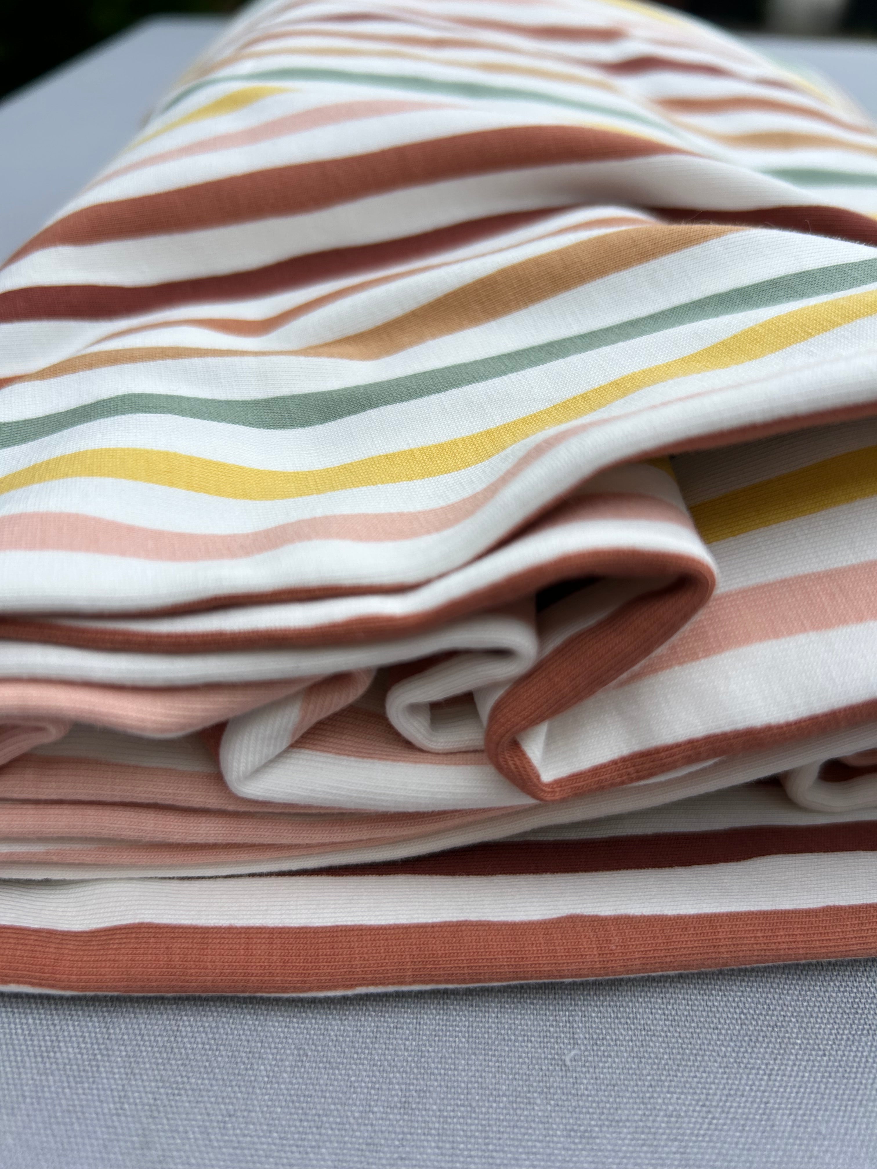 Pink multi stripe cotton jersey Cherry Fabrics