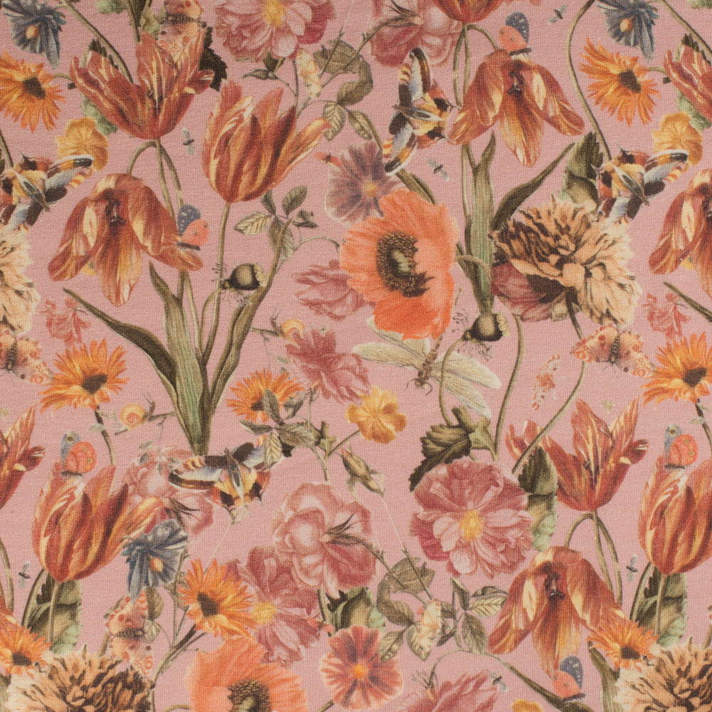 Muted floral organic french terry Cherry Fabrics